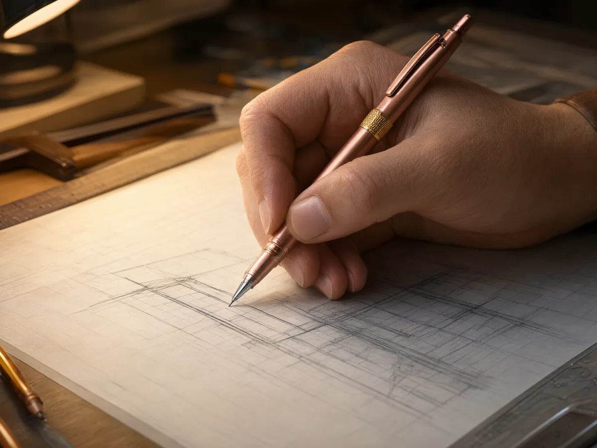 Hand sketching an architectural elevation with a 2.0mm lead holder